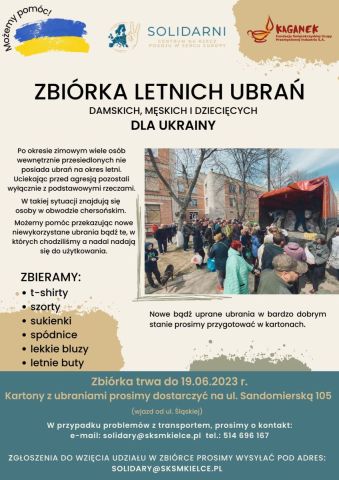 Plakat zbióka ubrań letnich